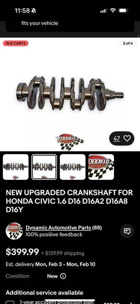Crank-d16y Honda D16y7 D16y8 Style Crankshaft