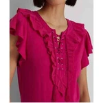 Lauren Ralph Womens Ruffle-trim Lace-up Je Sport Pink Xl. Fixed Price $24.99.