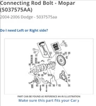 Genuine Mopar Connecting Rod Bolt Oe 05037575AA 2005-06 Ram 2004-06 Viper SRT-10. Fixed Price $25.00.