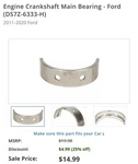 New Oem Ford Engine Crankshaft Main Bearing Std DS7Z-6333-H 1.5L 1.6L 11-20. Fixed Price $8.00.